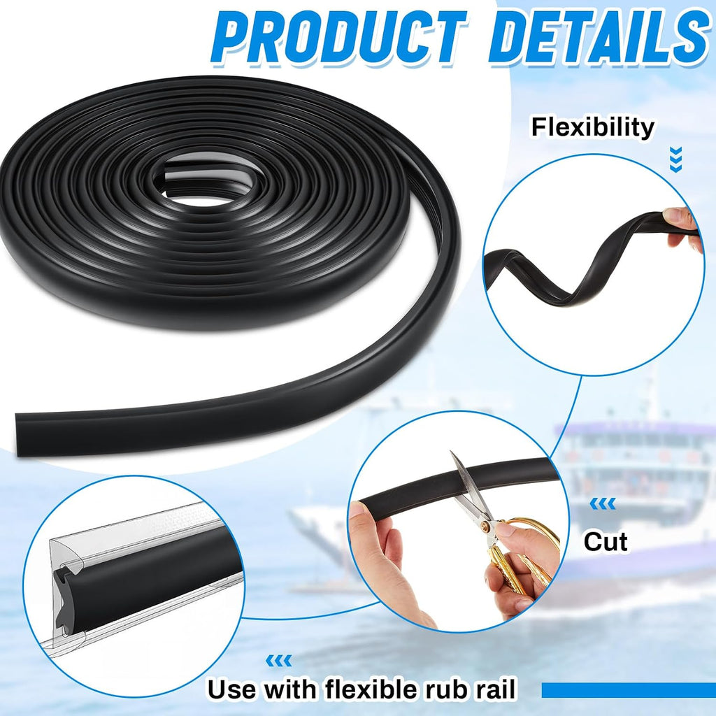 50.85 Feet Boat Rub Rail 3/4" X 3/8" Flexible Rub Rail Vinyl Insert for Boats, Black Bumpers Replacement for Boats