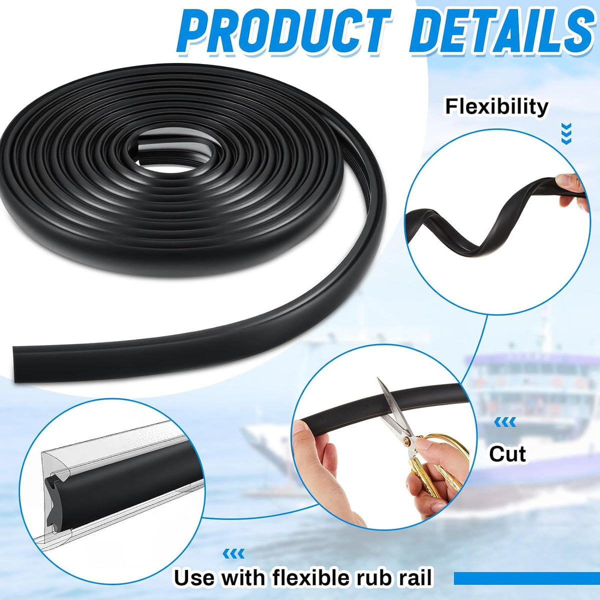 50.85 Feet Boat Rub Rail 3/4" X 3/8" Flexible Rub Rail Vinyl Insert for Boats, Black Bumpers Replacement for Boats