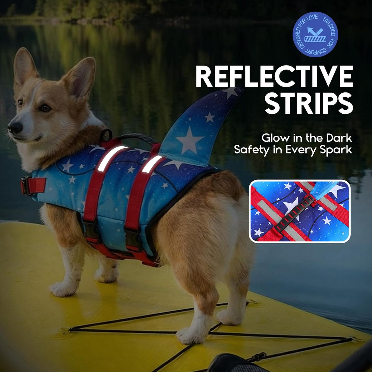 Dog Life Jacket - Pet Safety Vest for Swimming & Boating, Shark Life Jacket with Floatation, Dog Lifesavers Swimsuits for Small Medium Large Dogs (Gradstar, L)