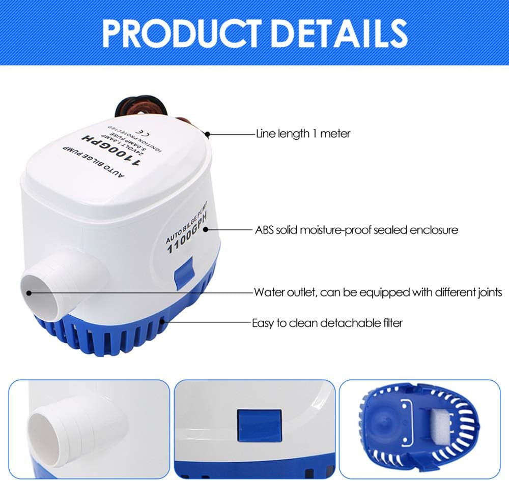 12V 1100GPH Bilge Pump with Float Switch