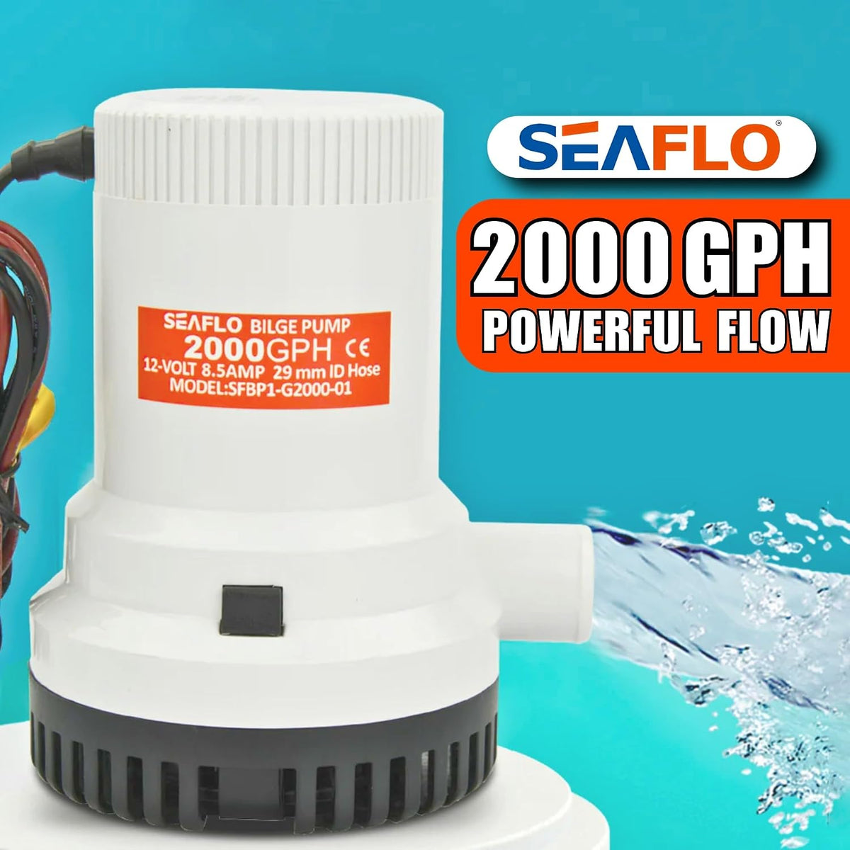 01 Series 2000 GPH Bilge Pump – 12V, 1-1/8" Outlet, Marine Submersible Pump with Anti-Airlock Protection, CE & Rohs Certified, 4-Year Warranty | Reliable for Boats and Marine Applications