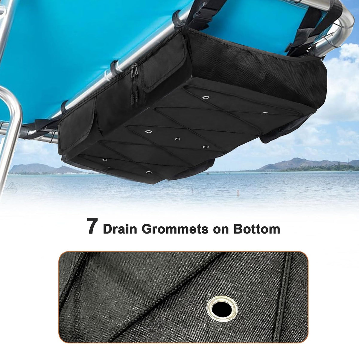 T-Top Storage Bag, Boat Life Jackets Bag Can Secure 4 Fishing Rods, Hold 4-6 Type II Life Jackets, for Most T-Top Hard Tops, Bimini-Tops, Pontoon Tops(Life Jackets Not Included)