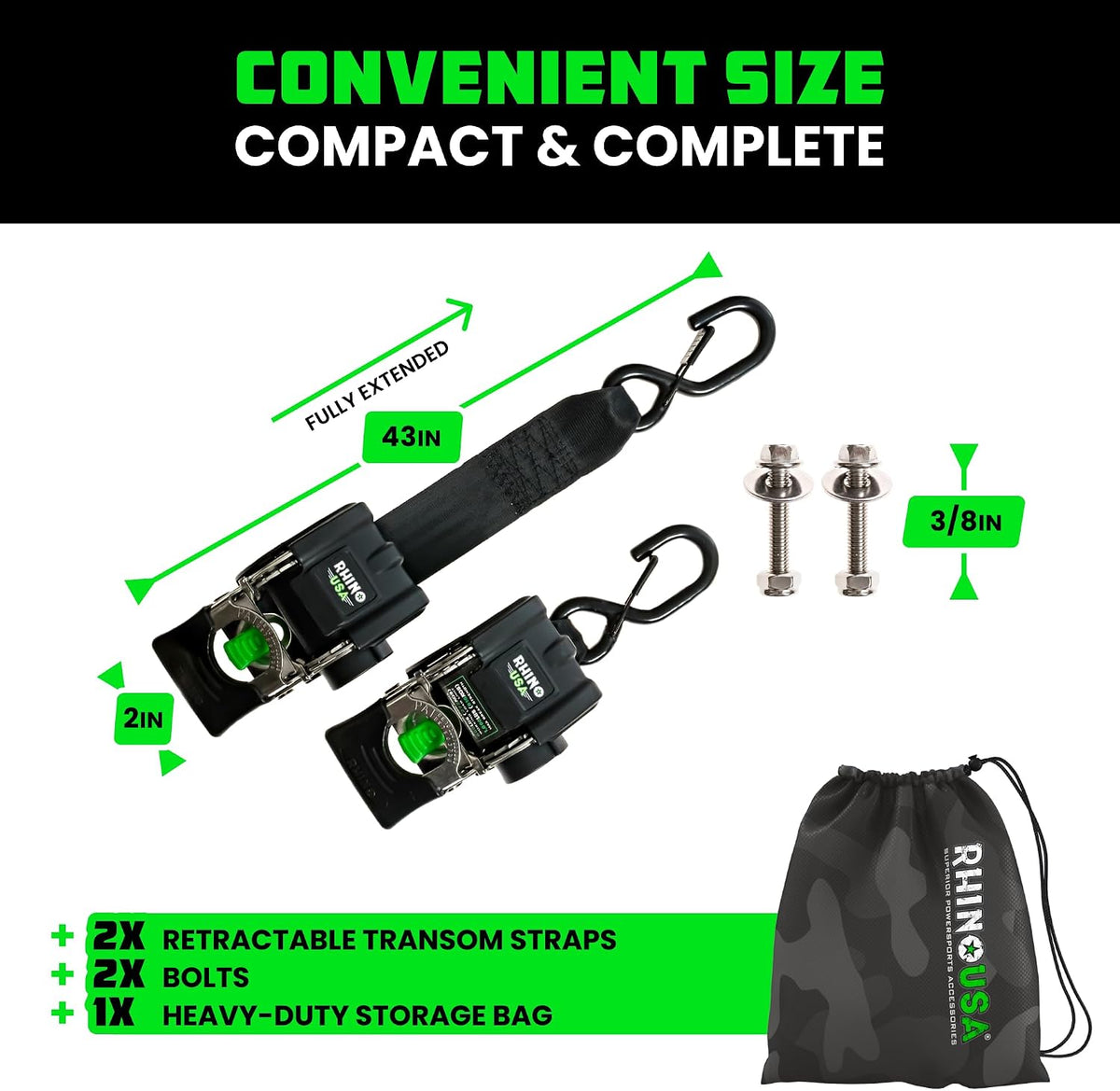 Retractable Boat Transom Straps (2-Pack) - Saltwater Compatible