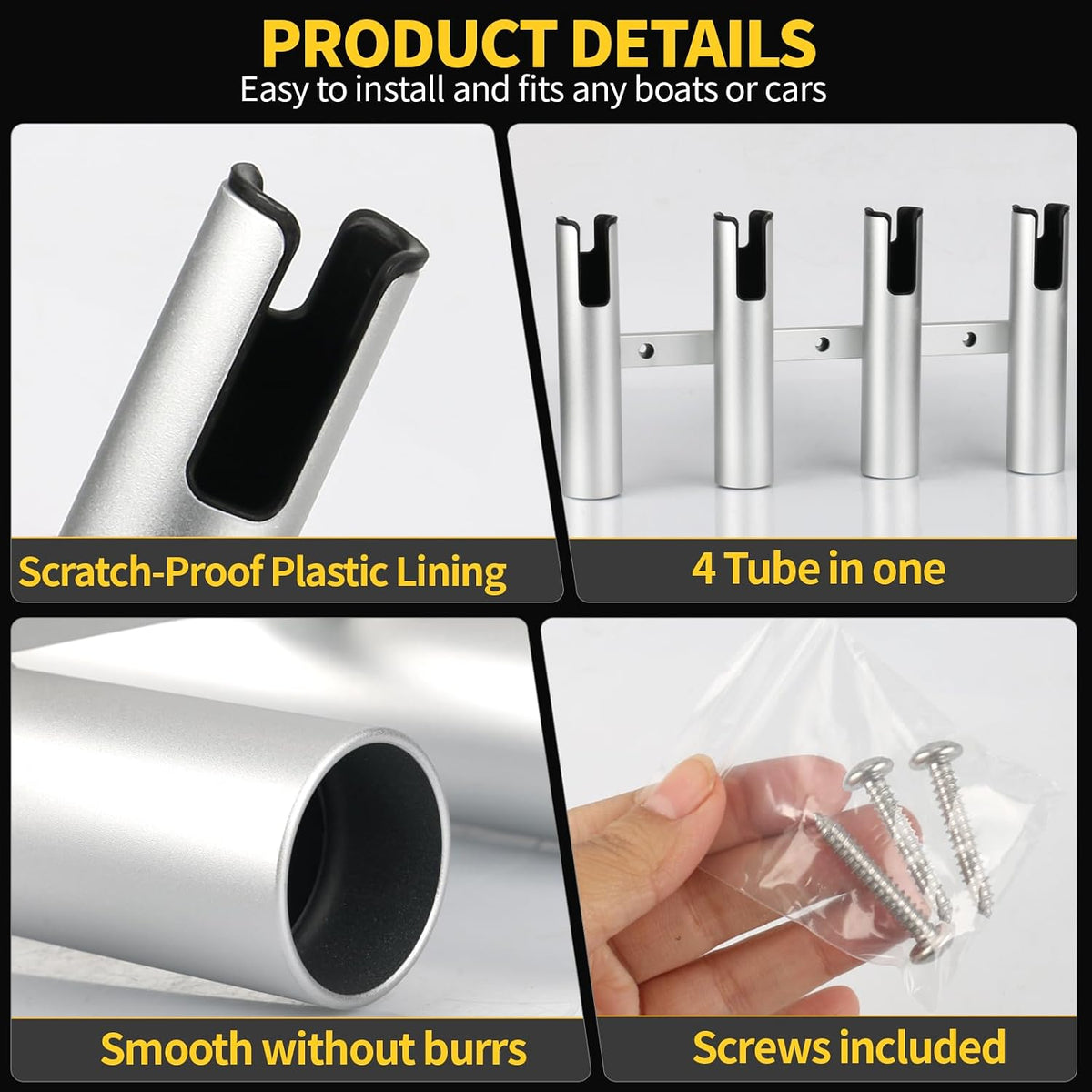 Aluminum Fishing Boat Rod Holder,3/4 Link Tube Aluminum Rod Rack, Suit Boats & Yacht ,Silver