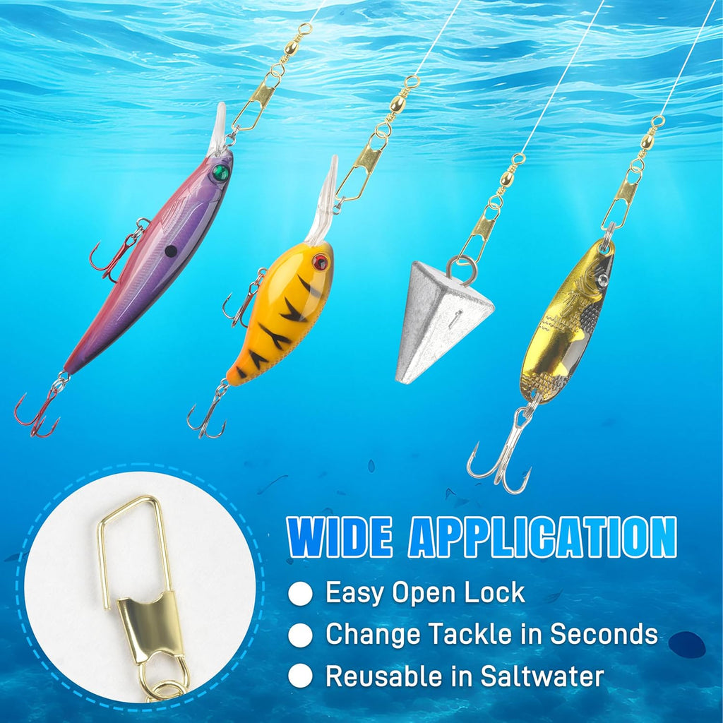 Fishing Swivels Snaps, 60/120Pcs Barrel Swivels with Nice Snaps Gold High Strength Solid Rings Line Lures Connector Fishing Tackle Accessories
