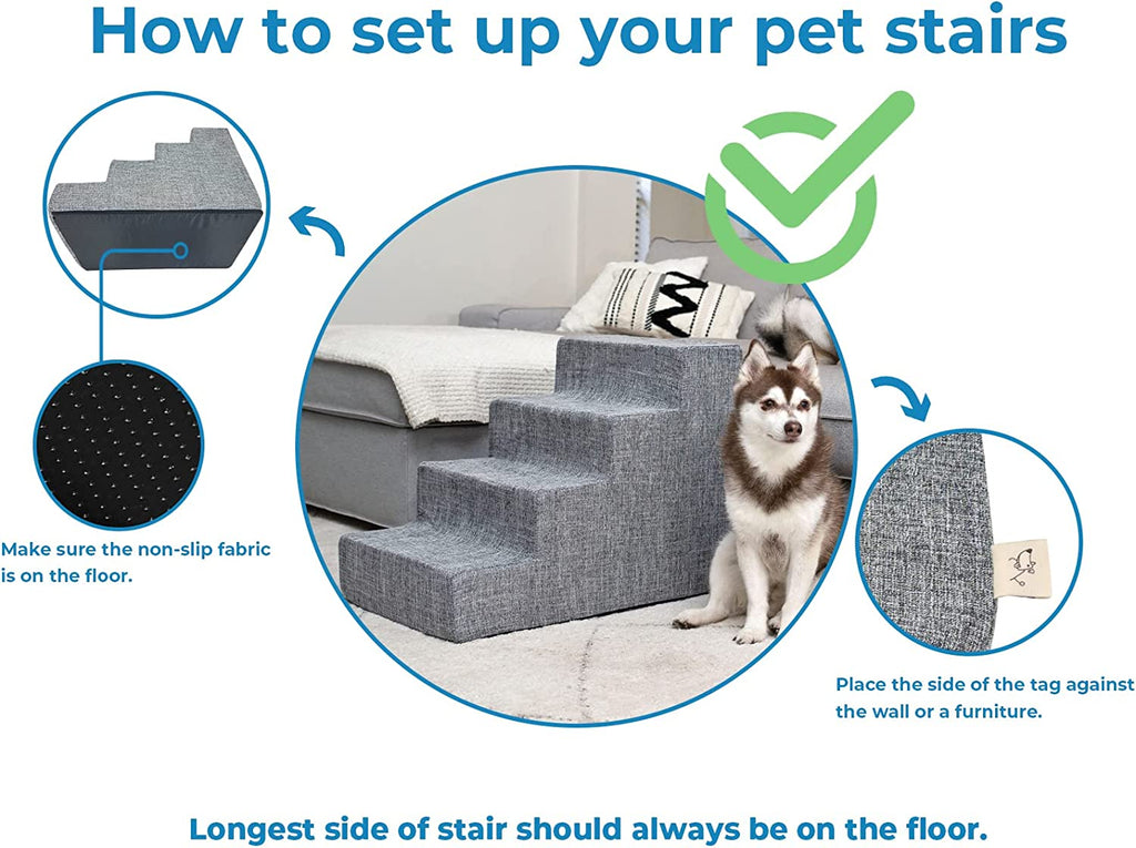 Dog Stairs & Steps - Foam Steps for Small Dogs & Cats, Non-Slip Indoor Balanced Pet Step Support, Dog Ramp, No Assembly, Lambswool, 3-Step (13.5-Inch Height)