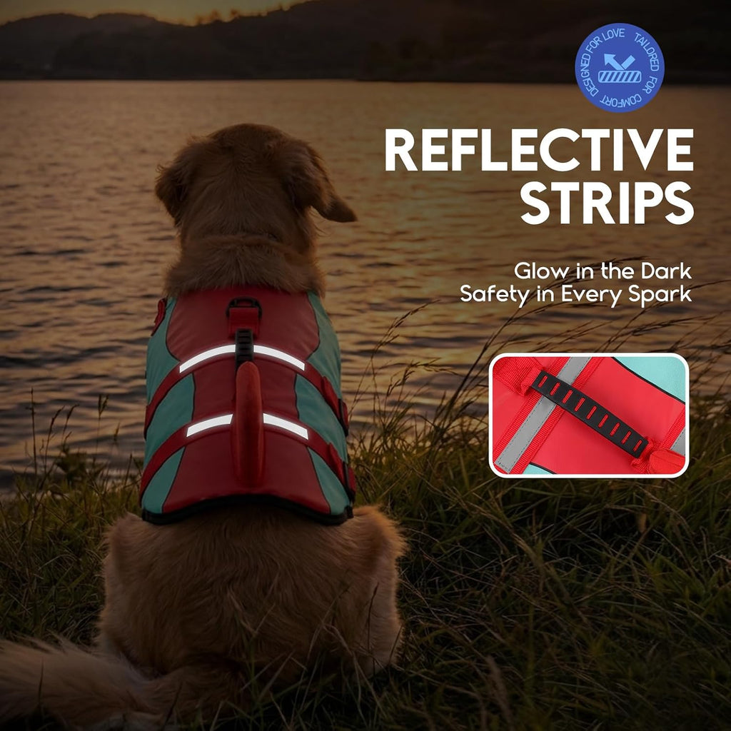 Dog Life Jacket - Pet Safety Vest for Swimming & Boating, Shark Life Jacket with Floatation, Dog Lifesavers Swimsuits for Small Medium Large Dogs (Redgreen, XL)