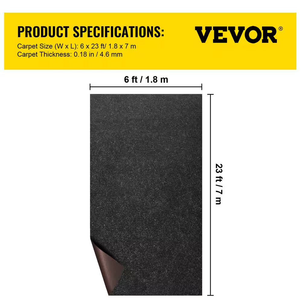 Black 6 Ft. X 23 Ft. Boat Carpet Waterproof Indoor Outdoor Carpet Cuttable Easy to Clean Indoor/Outdoor Area Rug