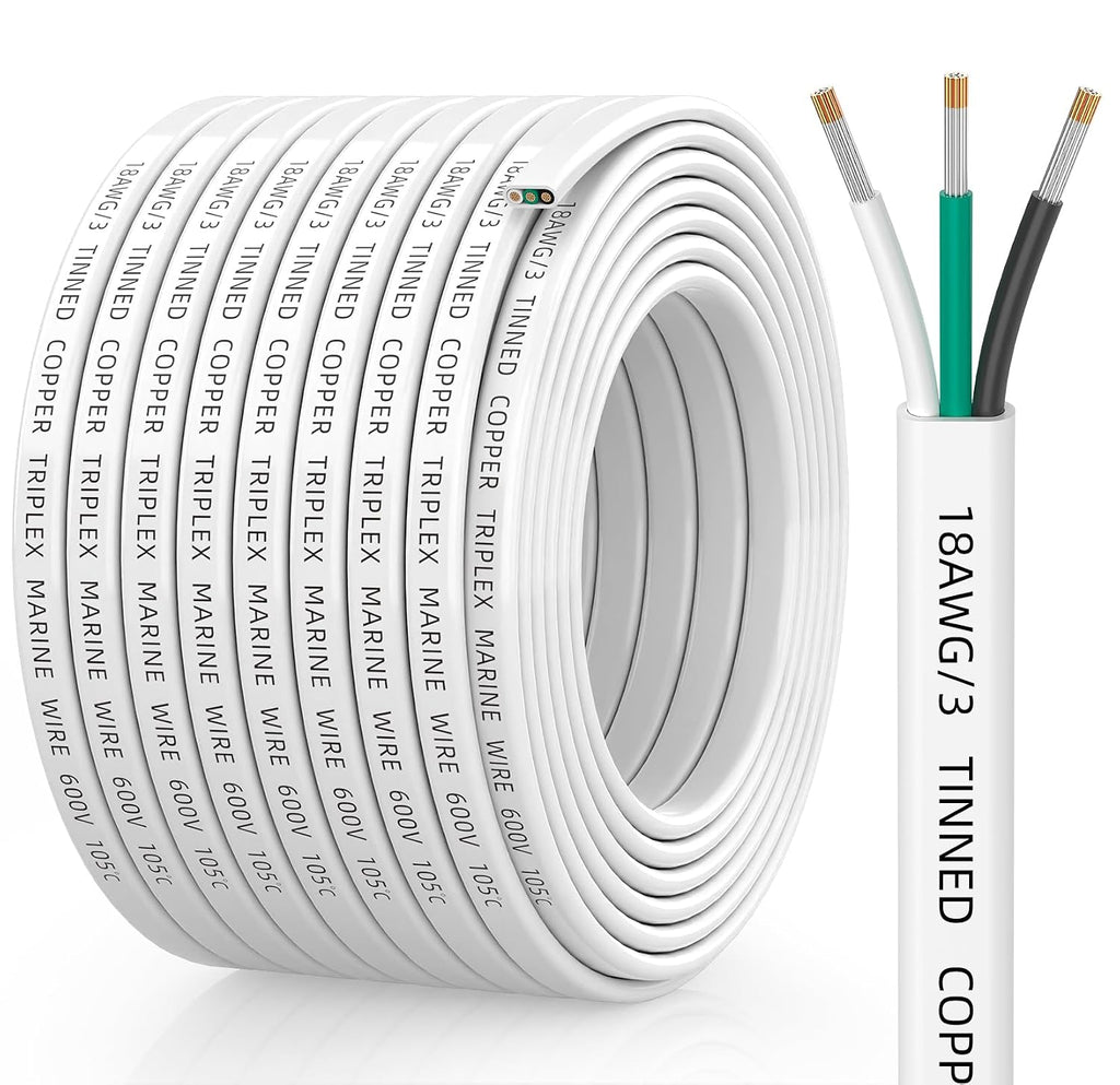 18 Gauge Marine Wire, 18/3 Wire Triplex Marine Grade Cable, 50FT