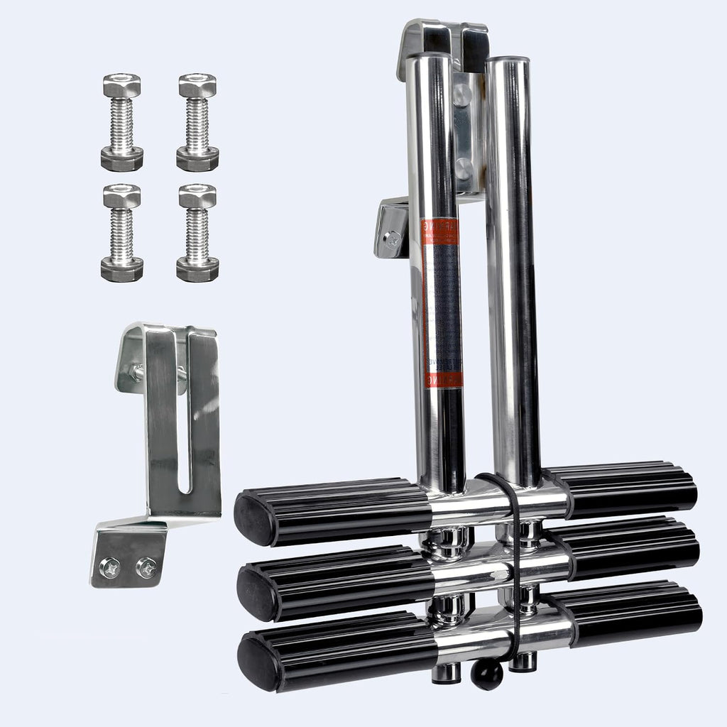 3 Step Boat Ladder, Stainless Steel Dive Boarding Ladders for Bass Fishing Boats, Heavy-Duty with Non-Slip Treads
