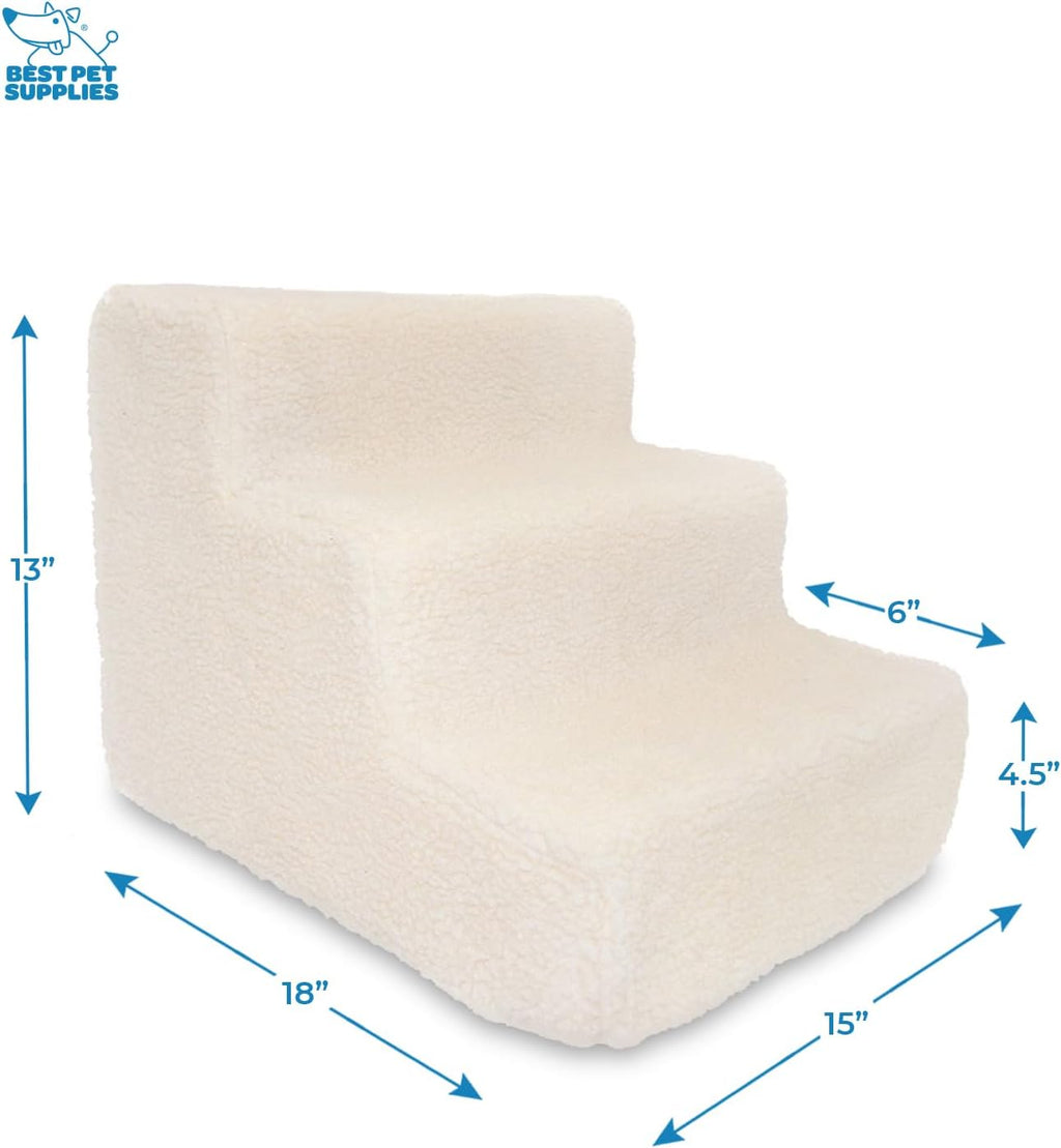 Dog Stairs & Steps - Foam Steps for Small Dogs & Cats, Non-Slip Indoor Balanced Pet Step Support, Dog Ramp, No Assembly, Lambswool, 3-Step (13.5-Inch Height)