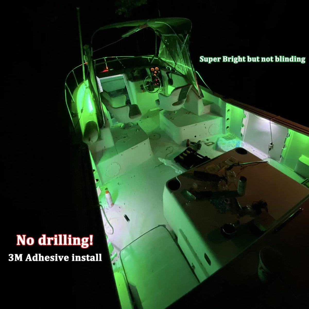 Marine Led Night Fishing Lights, No Drilling Install Boat Deck Courtesy Lights, Green