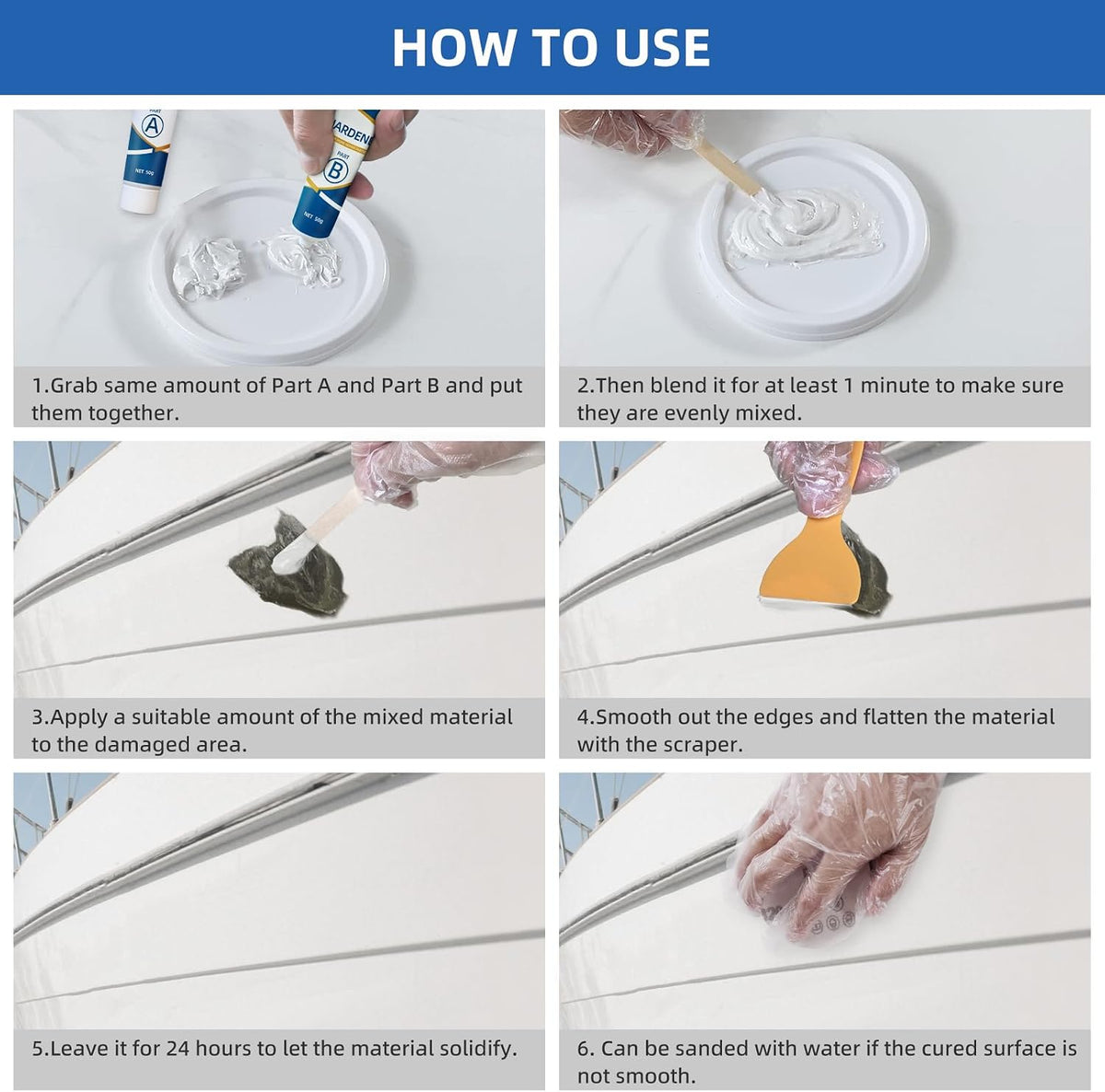 Fiberglass Boat Repair Kit White, Gel Coat Repair Kit for Boats