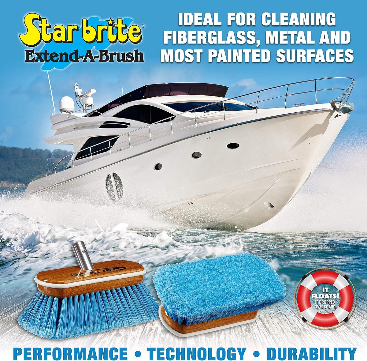 8" Medium Bristle Wash Brush for Boat, RV & Auto Surfaces