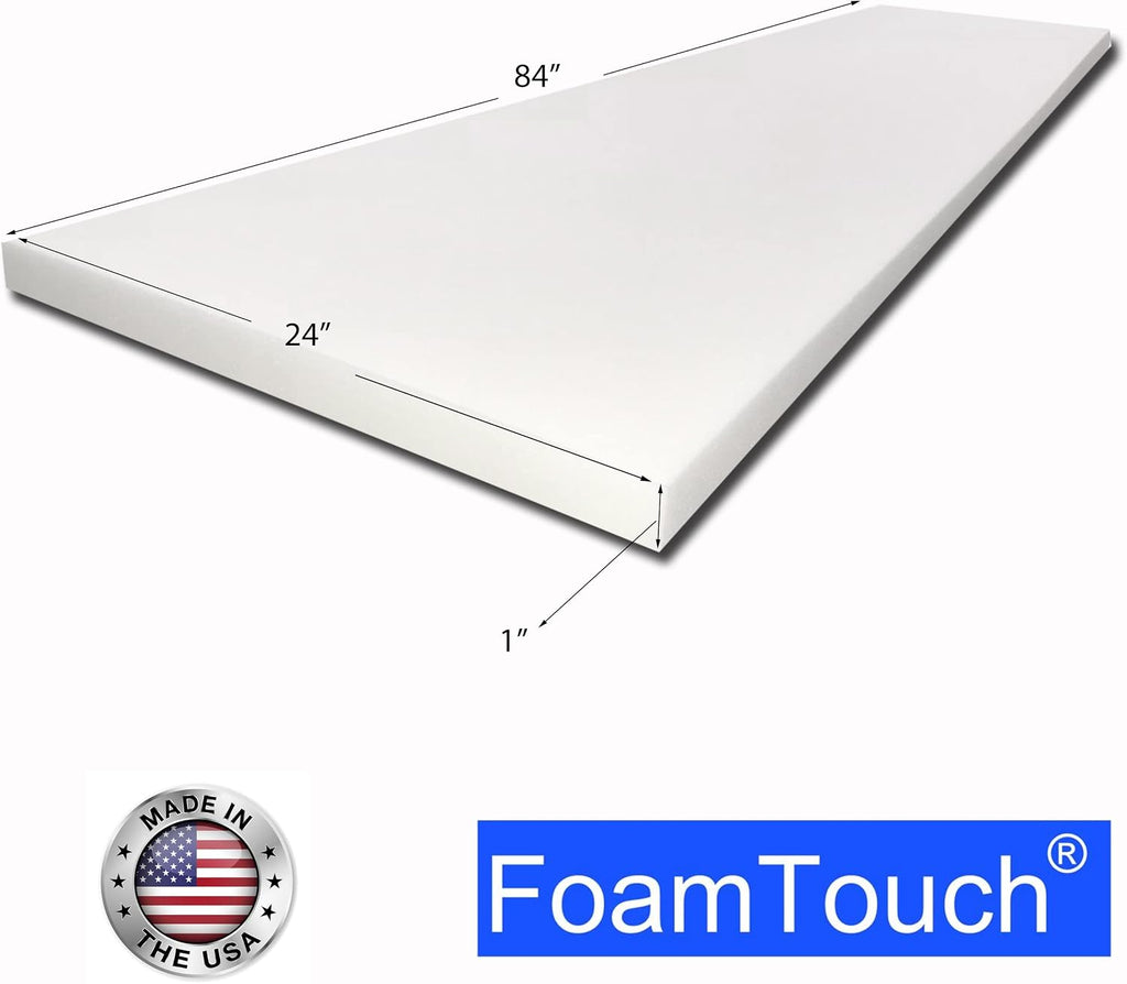1" X 24" X 84" Upholstery Foam Cushion High Density Standard (Seat Replacement, Upholstery Sheet, Foam Padding), White