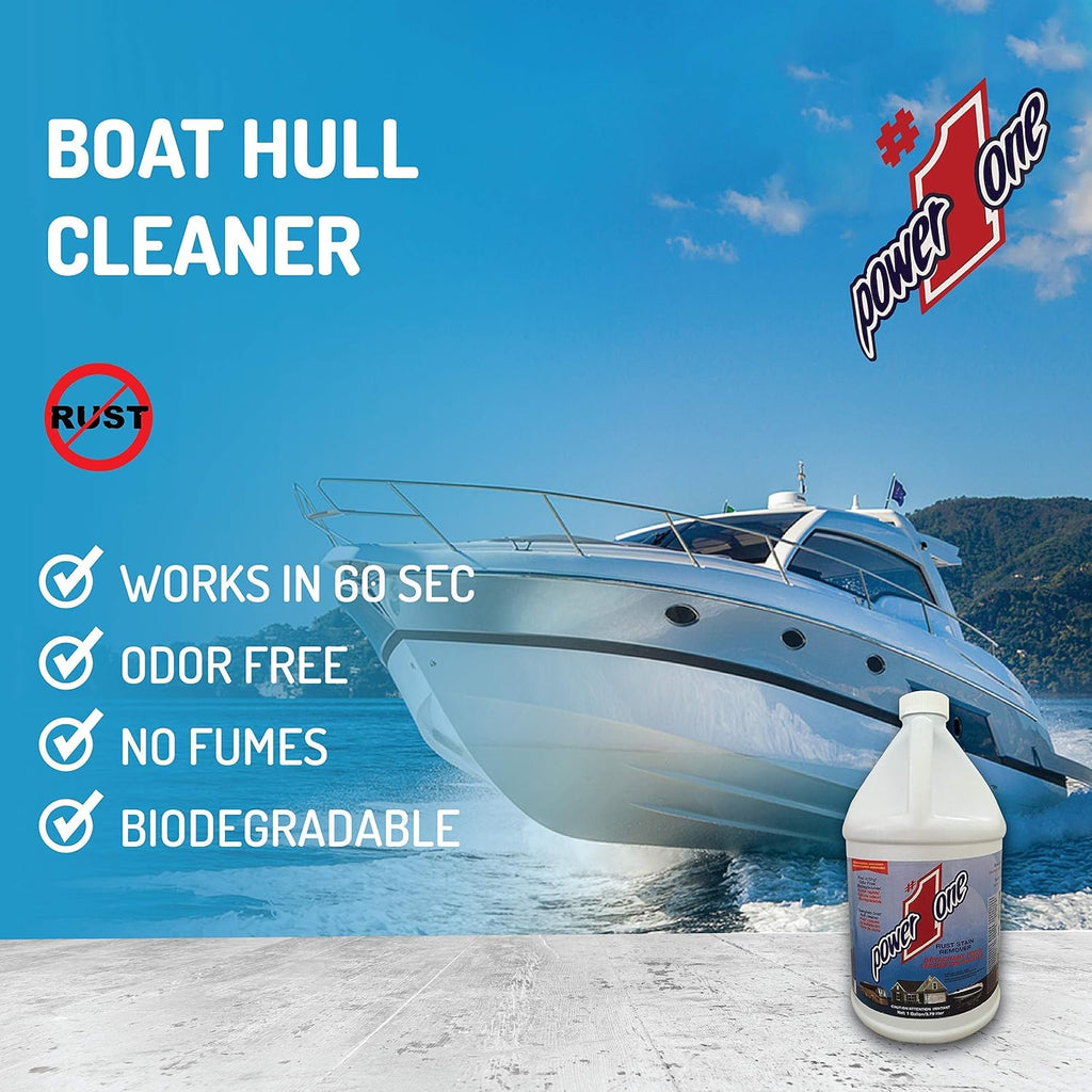 Boat Hull Cleaner for Fiberglass Boats 1 Gallon - Hard Water Stain Remover, Rust Removal Liquid, Calcium Remover, Gel Coat Cleaner, Marine Hull Cleaning Solution for Fiberglass and Waterline Stains
