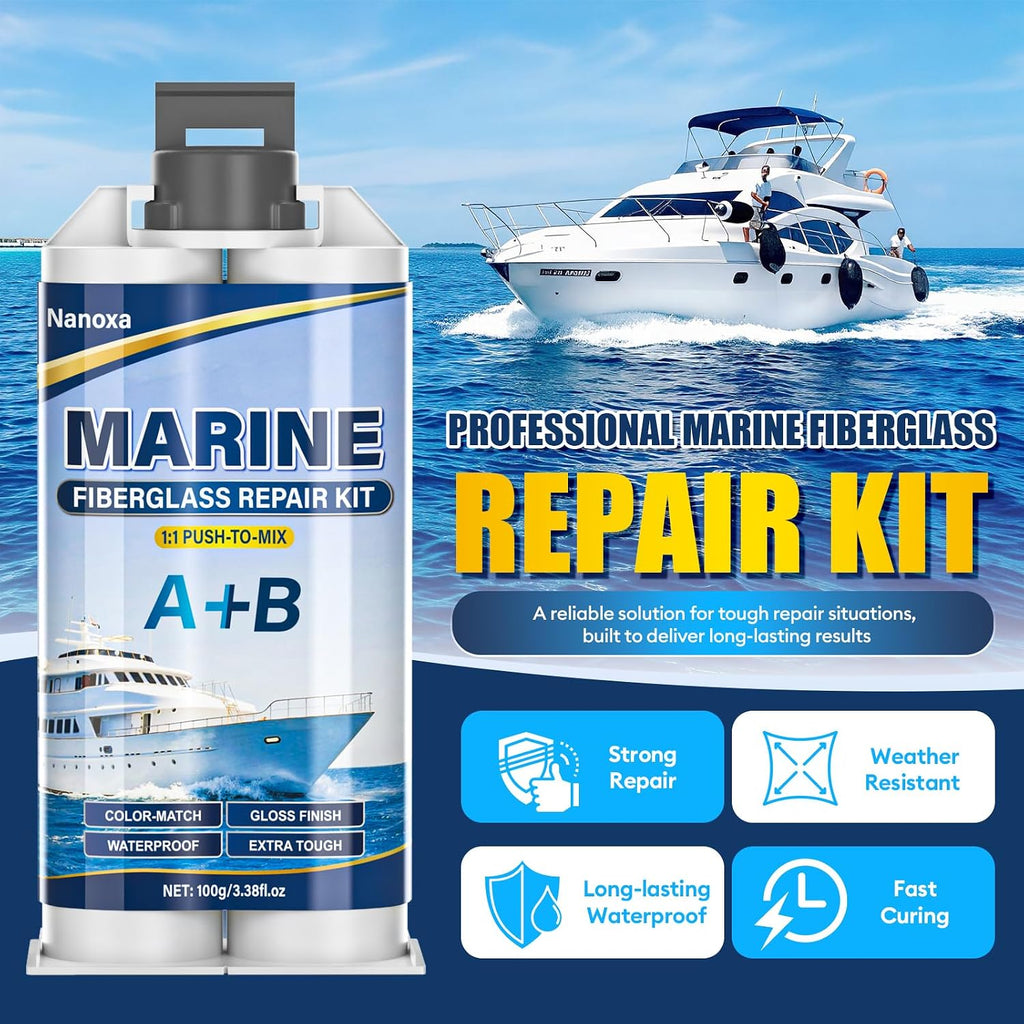 Marine Fiberglass Repair Kit, Gel Coat Repair Kit for Boats with Color Match, Fiberglass Boat Repair Kit, Weather-Resistant Epoxy Filler for Boats Fix Deep Cracks, Chips, Holes & Scratches