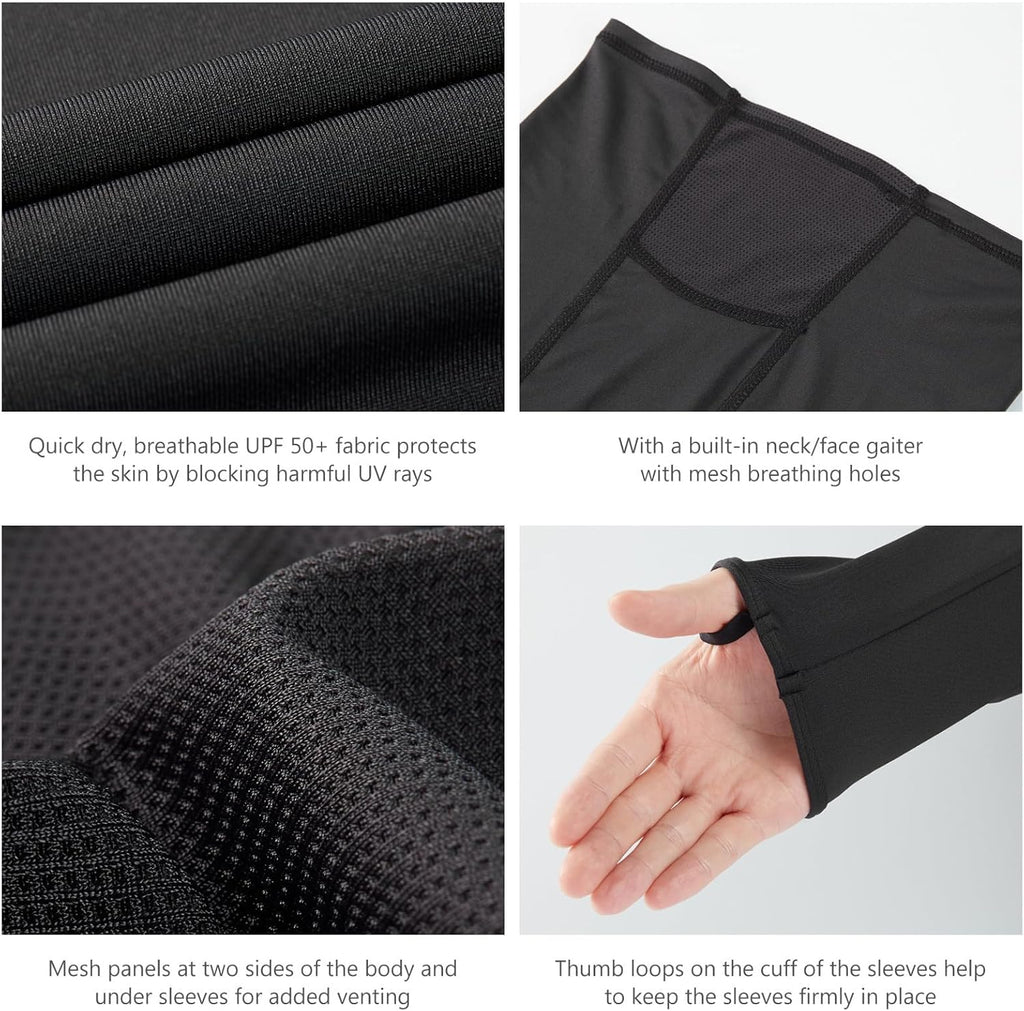 UPF 50+ Men’S Long Sleeve Fishing Hooded Shirt with Mask