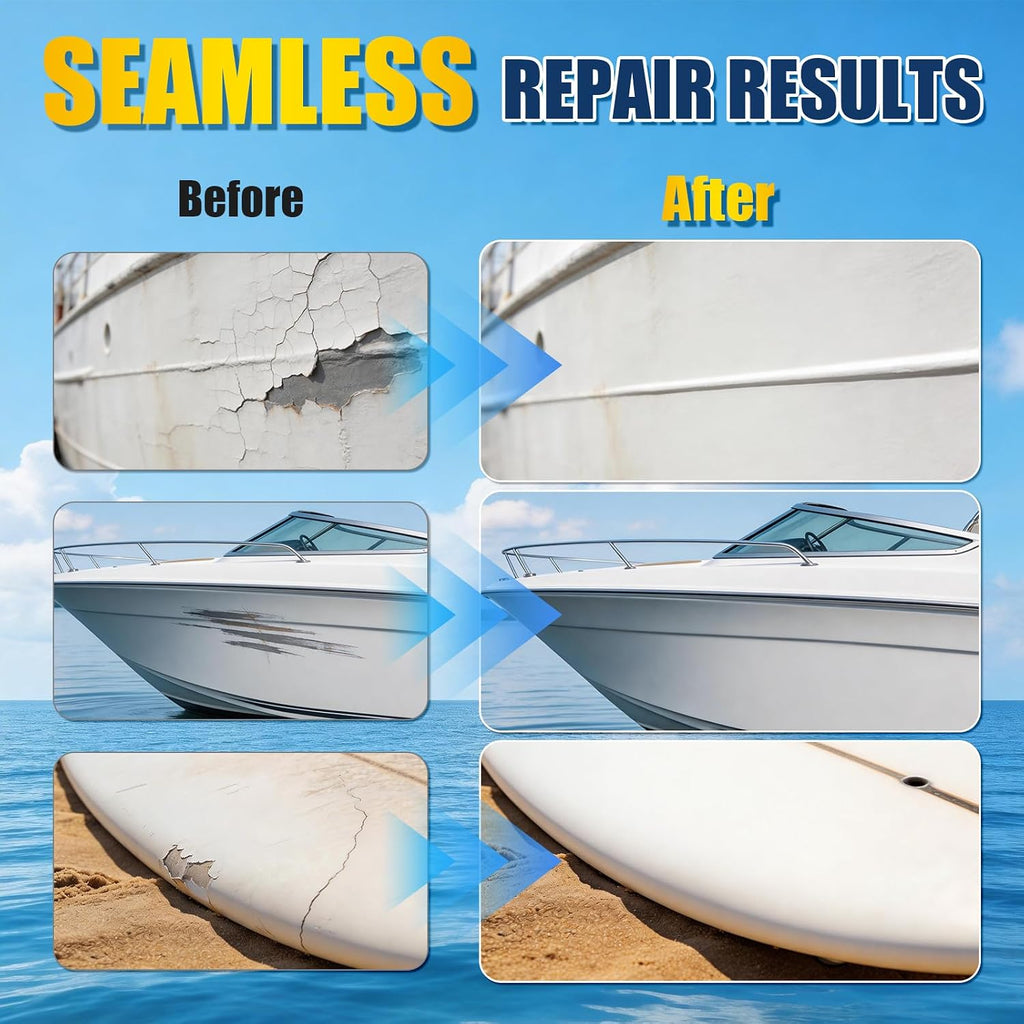 Marine Fiberglass Repair Kit, Gel Coat Repair Kit for Boats with Color Match, Fiberglass Boat Repair Kit, Weather-Resistant Epoxy Filler for Boats Fix Deep Cracks, Chips, Holes & Scratches