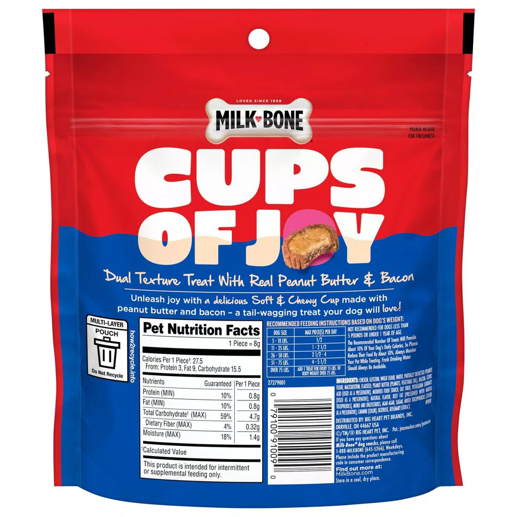 Milk-Bone Jif Peanut Butter & Bacon Filled Soft Dog Treat Cups - 4.5Oz