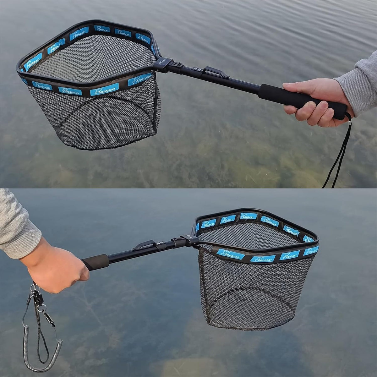 Floating Fishing Net with Magnetic Release, Foldable Landing Net for Kayak Boat Shore Fishing