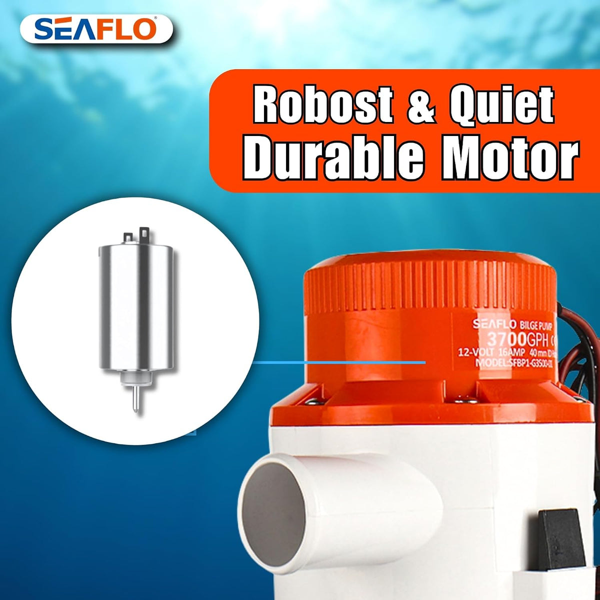 01 Series 3700 GPH Bilge Pump – 12V, 1-1/2" Outlet, Marine Submersible Pump with Anti-Airlock Protection, CE & Rohs Certified, 4-Year Warranty | Reliable for Boats and Marine Applications