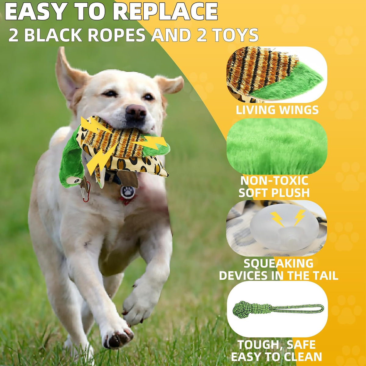 Flirt Pole Dogs, Dog Chase Toy with Squeakers Inside, Dog Fishing Pole Toy for Large Medium Small Dogs to Keep the Puppy Entertained and Physically Exhausted, Ball+Duck