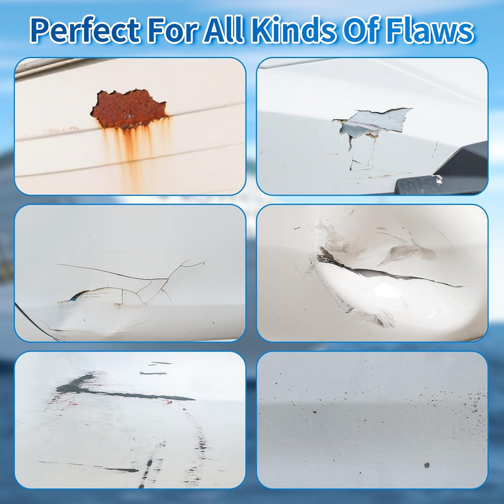 Fiberglass Boat Repair Kit, Marine Fiberglass Repair Kit for Boats, Gel Coat Repair Kit for Boats, Waterproof Epoxy Filler for Fiberglass Boats Fix Holes Chips Pit Cracks (Color Match)