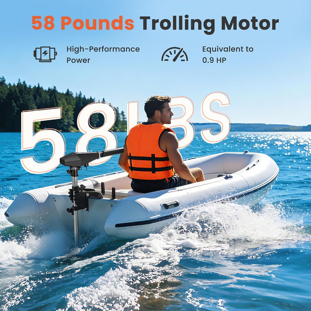 58 LBS Trolling Motor, Brushless Electric Motor with Stepless Speed Control, 30 Inch Shaft, LED Battery Indicator, Transom Mounted for Kayak, Fishing Boat