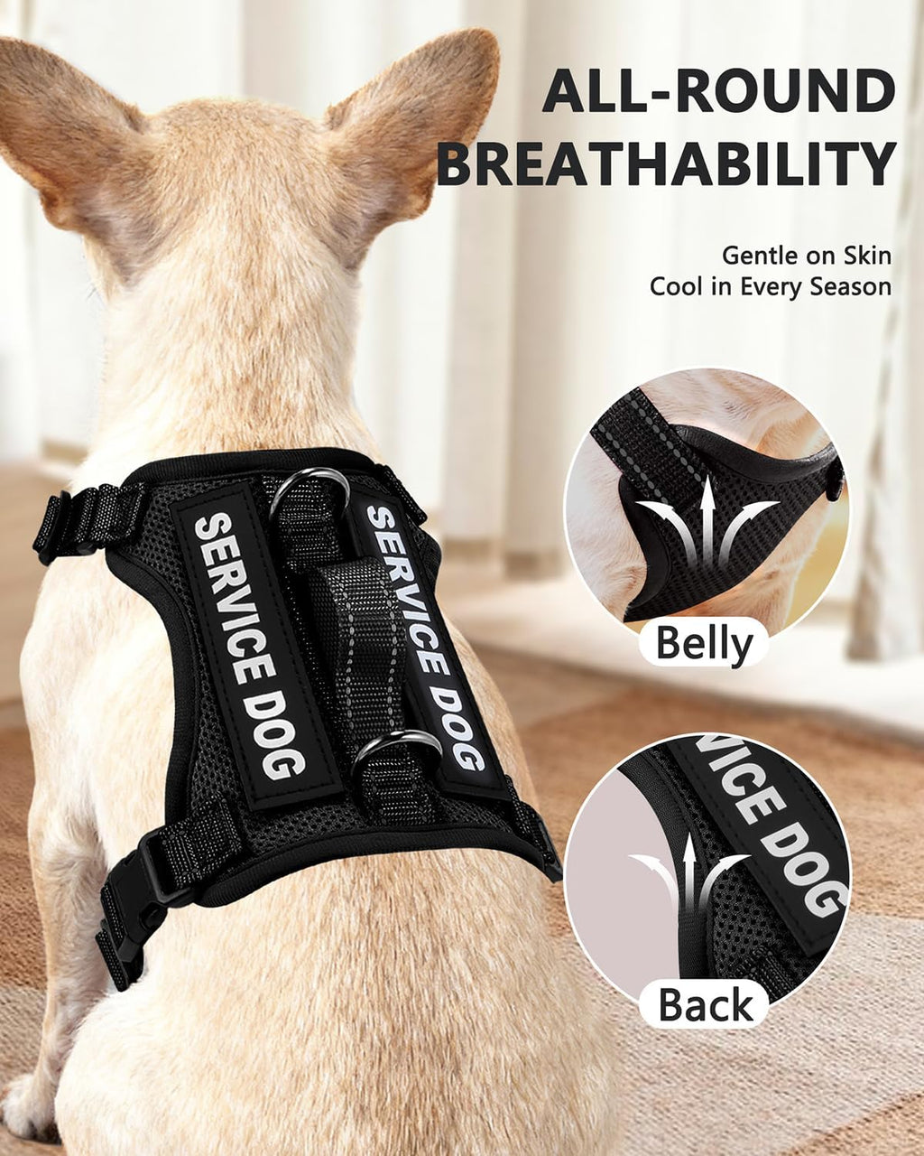Service Dog Vest for Small Breed Dogs with ID Tag – Lightweight Puppy Harness and Leash Set with 6 PCS Patches, Ideal Service Animal Vest for Training, Complete Service Dog Gear, Black, S
