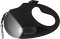Oval 360° Tangle-Free Retractable Dog Leash | Flashlight Included | Integrated Waste Bag Dispenser Pocket (Medium, Black)