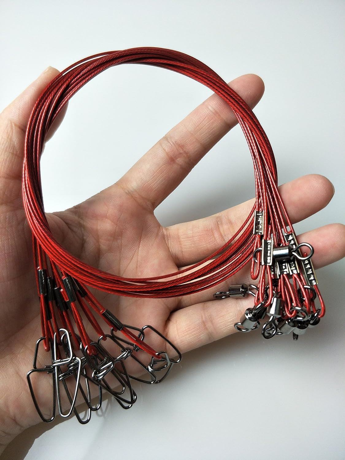 20Pcs Fishing Wire Leaders Heavy Duty Fishing Stainless Steel Wire Leaders 150LB High Strength Fishing Leaders with Swivels and Snaps Black/Red/Green