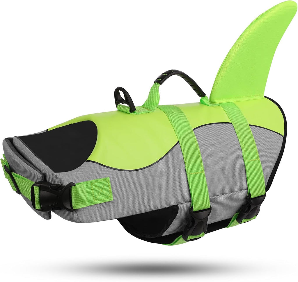 Dog Life Jacket - Pet Safety Vest for Swimming & Boating, Shark Life Jacket with Floatation, Dog Lifesavers Swimsuits for Small Medium Large Dogs (Green, XL)