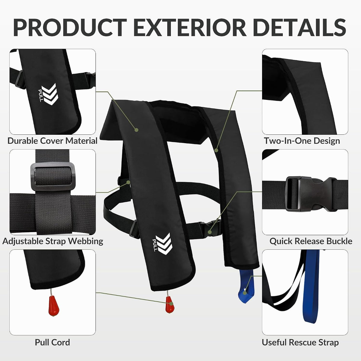 Automatic Life Jackets for Adults Manual Life Vests PFD Low Profile Load Capacity up to 330Lbs 725M