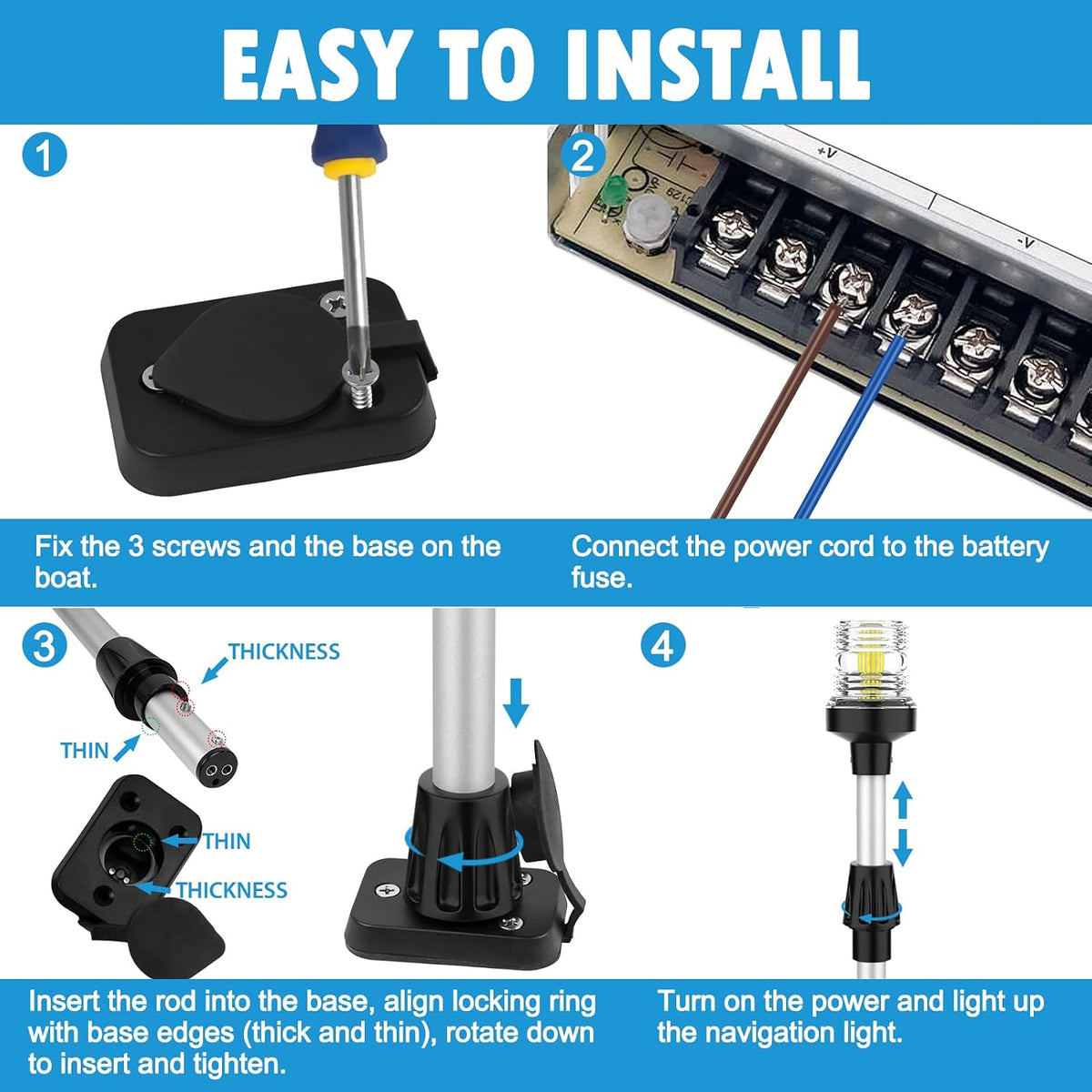 LED Boat Stern Lights, 3NM LED Anchor Light with Base