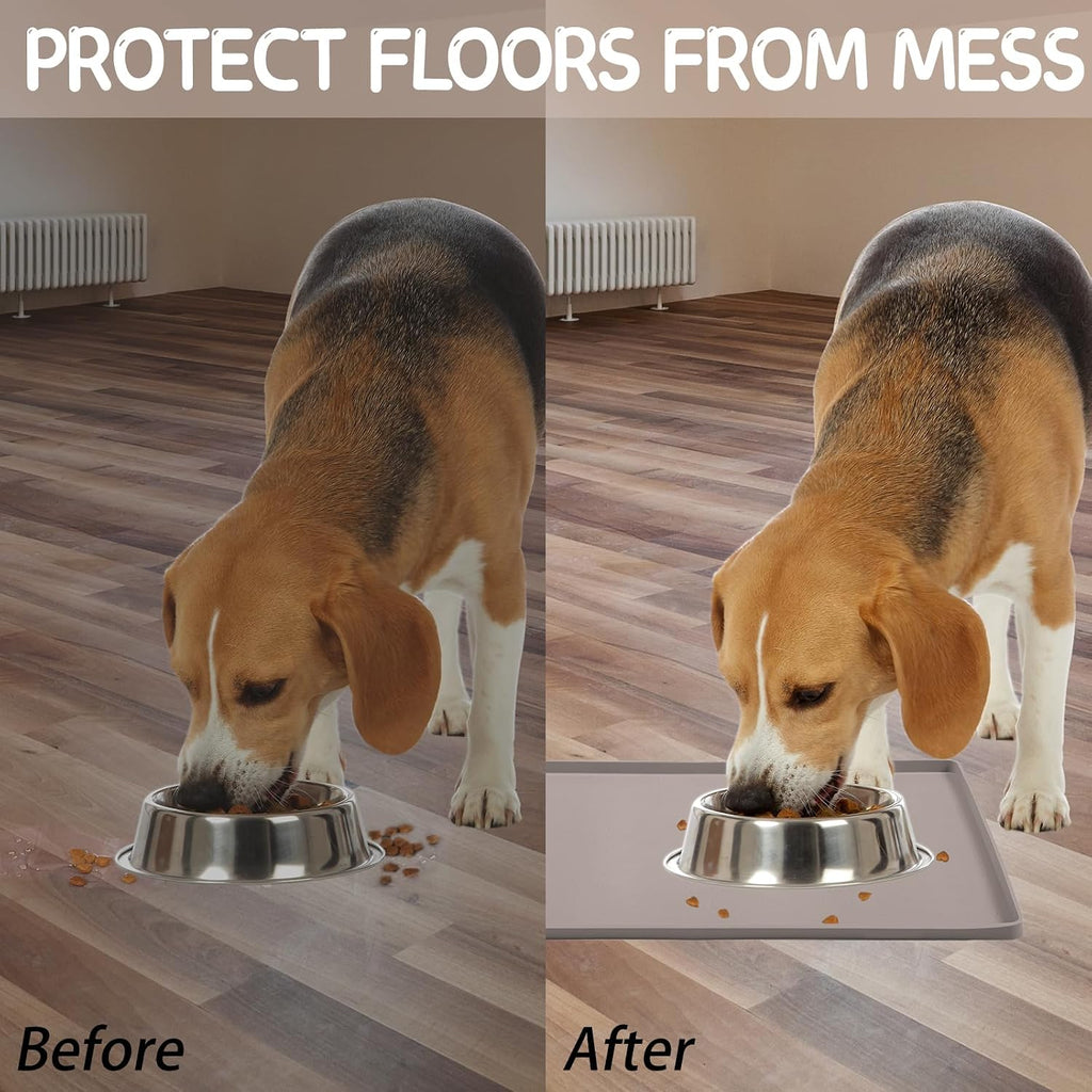 Silicone Cat & Dog Food Mat for Floors Waterproof, Anti-Slip Dog Bowl Mats for Food and Water, Pet Feeding Mats with Lip to Prevent Spills, Pet Placemat for Messy Drinkers to Protect Floors