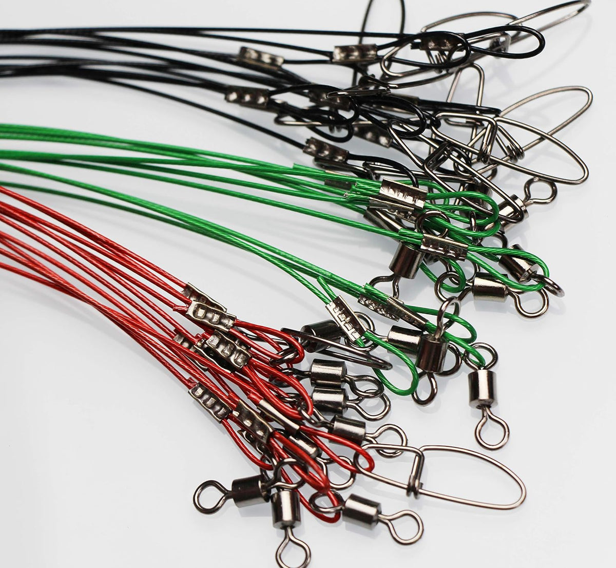 20Pcs Fishing Wire Leaders Heavy Duty Fishing Stainless Steel Wire Leaders 150LB High Strength Fishing Leaders with Swivels and Snaps Black/Red/Green
