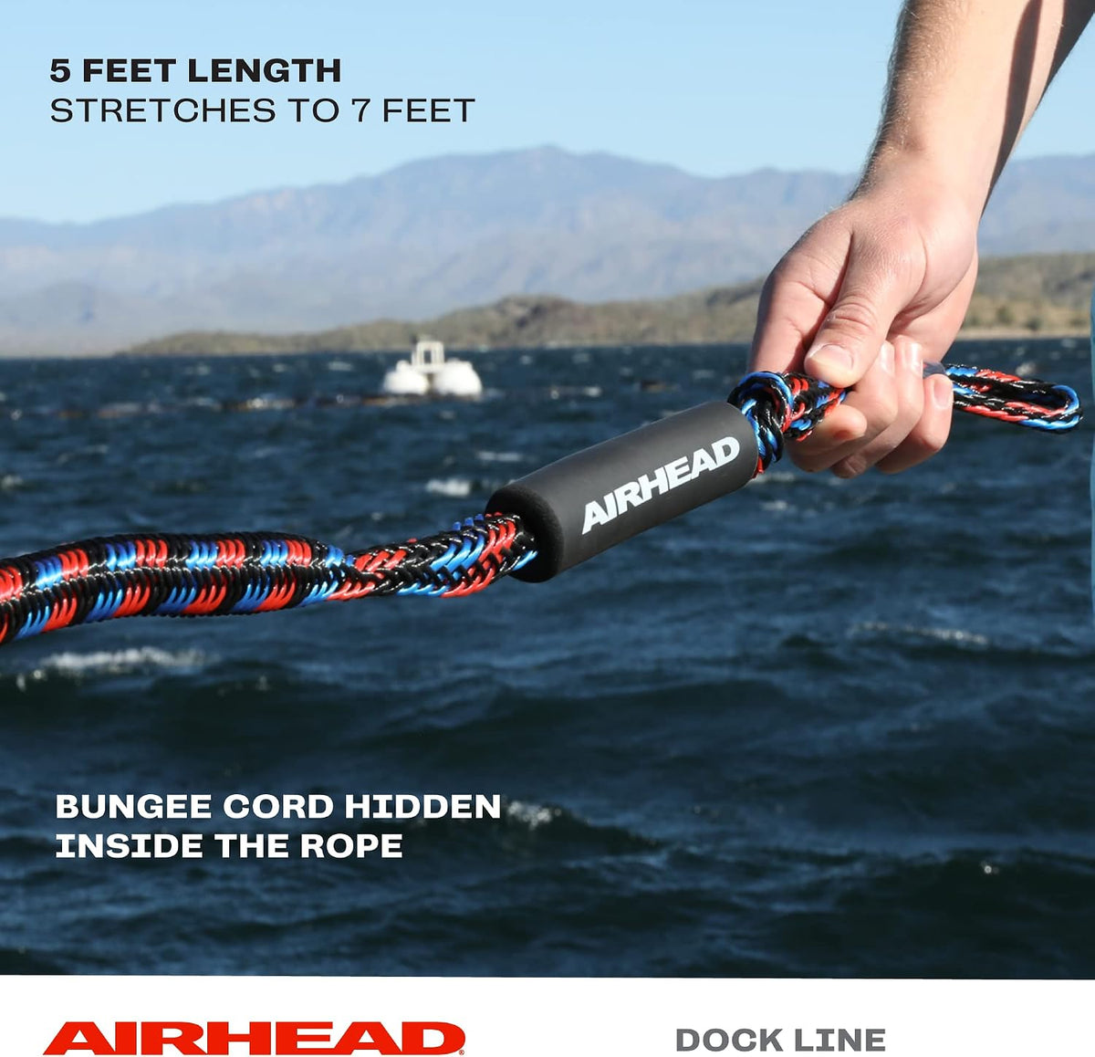 AIRHEAD AHDL-5 Bungee Dock LINE 5', 5-Feet, Black/Blue/Red