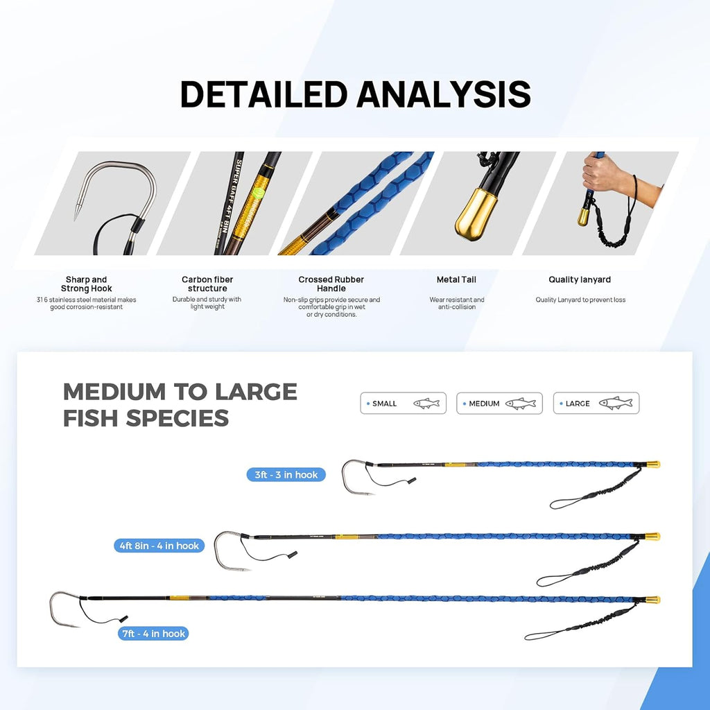 Carbon Fiber Fishing Gaff Saltwater Fish Gaff with S316 Stainless Steel Fishing Hook