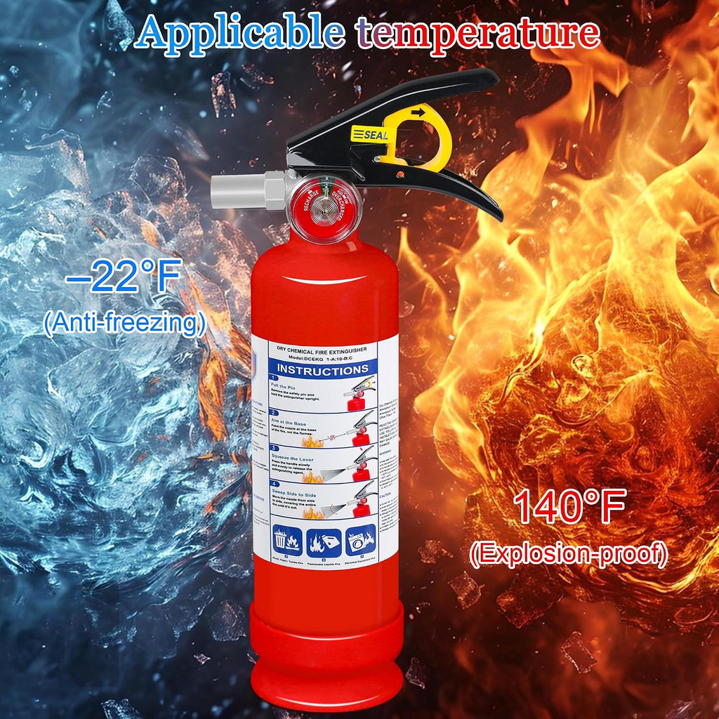 ABC Dry Chemical Fire Extinguisher, 2.5 Lb 1A:10B:C Rated - Quick-Release Handle, Compact Portable Fire Safety Gear for Home Vehicle Boat RV Kitchen Grill