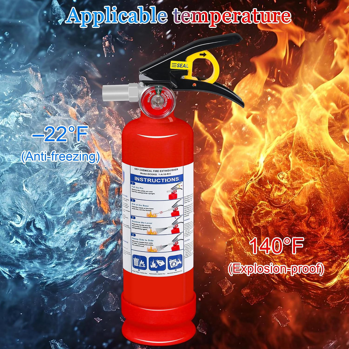 ABC Dry Chemical Fire Extinguisher, 2.5 Lb 1A:10B:C Rated - Quick-Release Handle, Compact Portable Fire Safety Gear for Home Vehicle Boat RV Kitchen Grill
