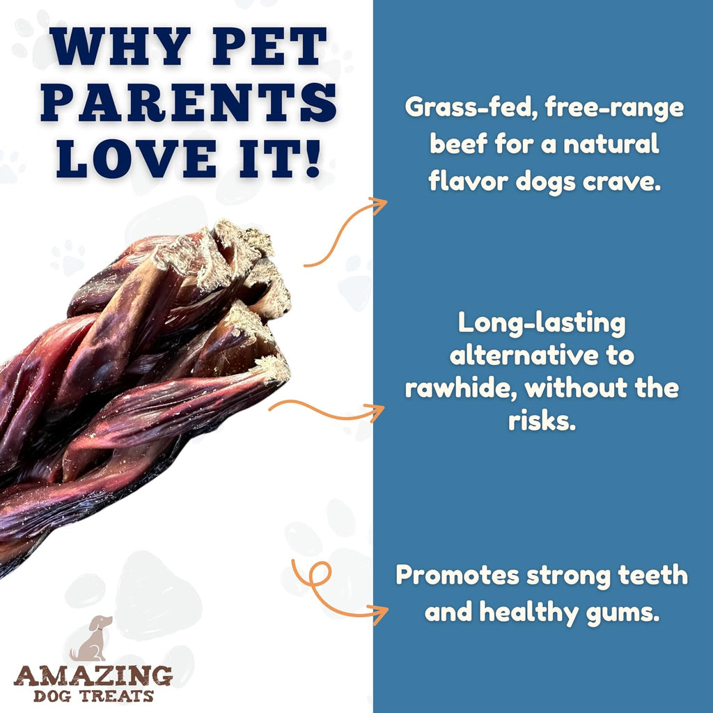 - 6 Inch Braided Gullet Stick (8 Pc/Pack) - Dog Jerky Treats - Beef Esophagus -Gullet for Dogs - Beef Esophagus Dog Treats