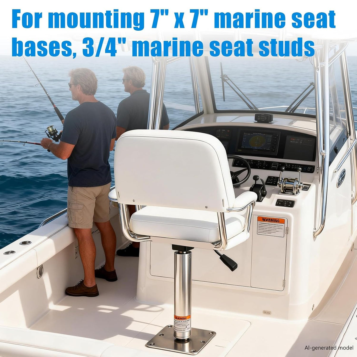 Heavy Duty Adjustable Boat Seat Pedestal Base Mount Kit with Lock, 14-19" Height, 3/4" Pin Post 7"X7" Base Plate, 360° Swivel Corrosion Resistant Marine Pedestal for Bass Boat Fishing Boat Seat