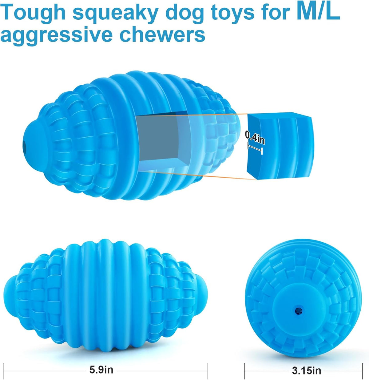 Tough Squeaky Dog Toys for Aggressive Chewers, Indestructible Dog Balls for Aggressive Chewers, Interactive Squeaky Balls for Dogs to Busy, Rubber Aggressive Chew Toys for Boredom