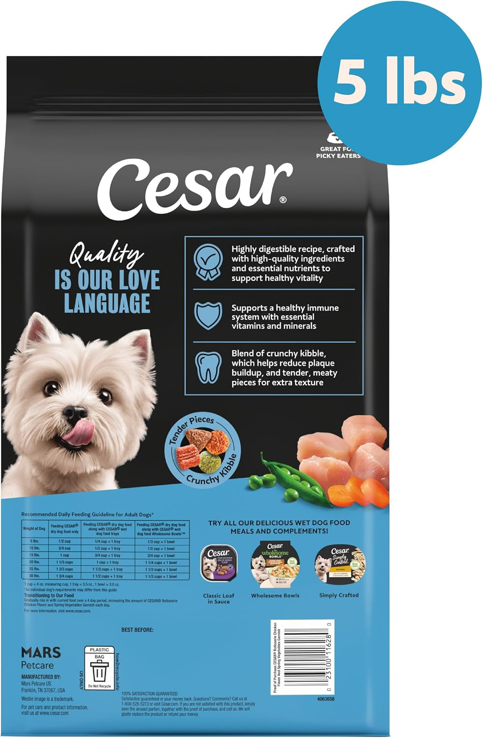 Dry Dog Food Chicken Flavor and Vegetable Garnish, 5 Lb. Bag