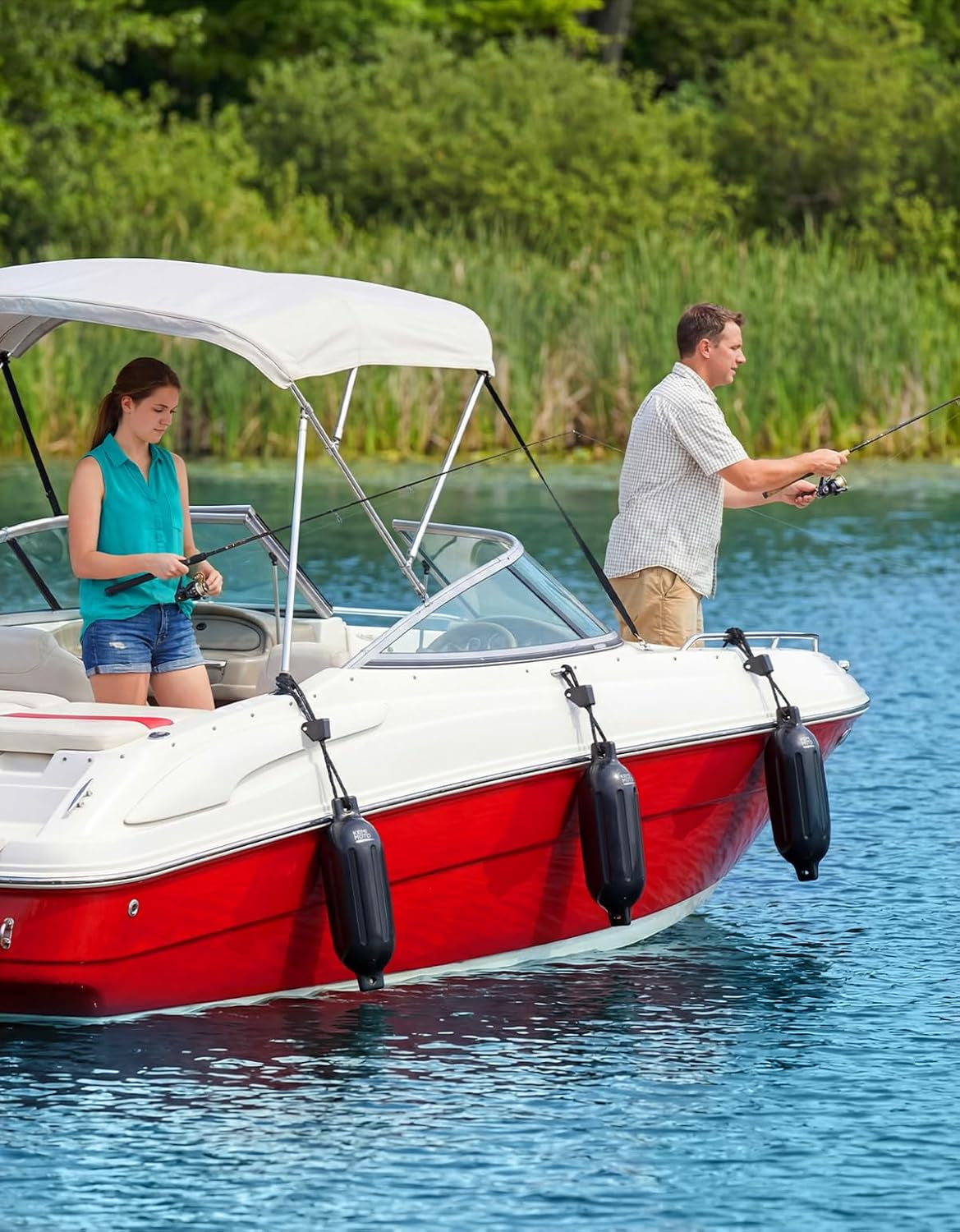Boat Fenders Bumpers for 15-35Ft Boats, 4 Pack Inflatable Boat Fenders with 4 Quick Release Adjustable Clips, Bumpers for Docking, Fit for Pontoon Bass and Jon Boats