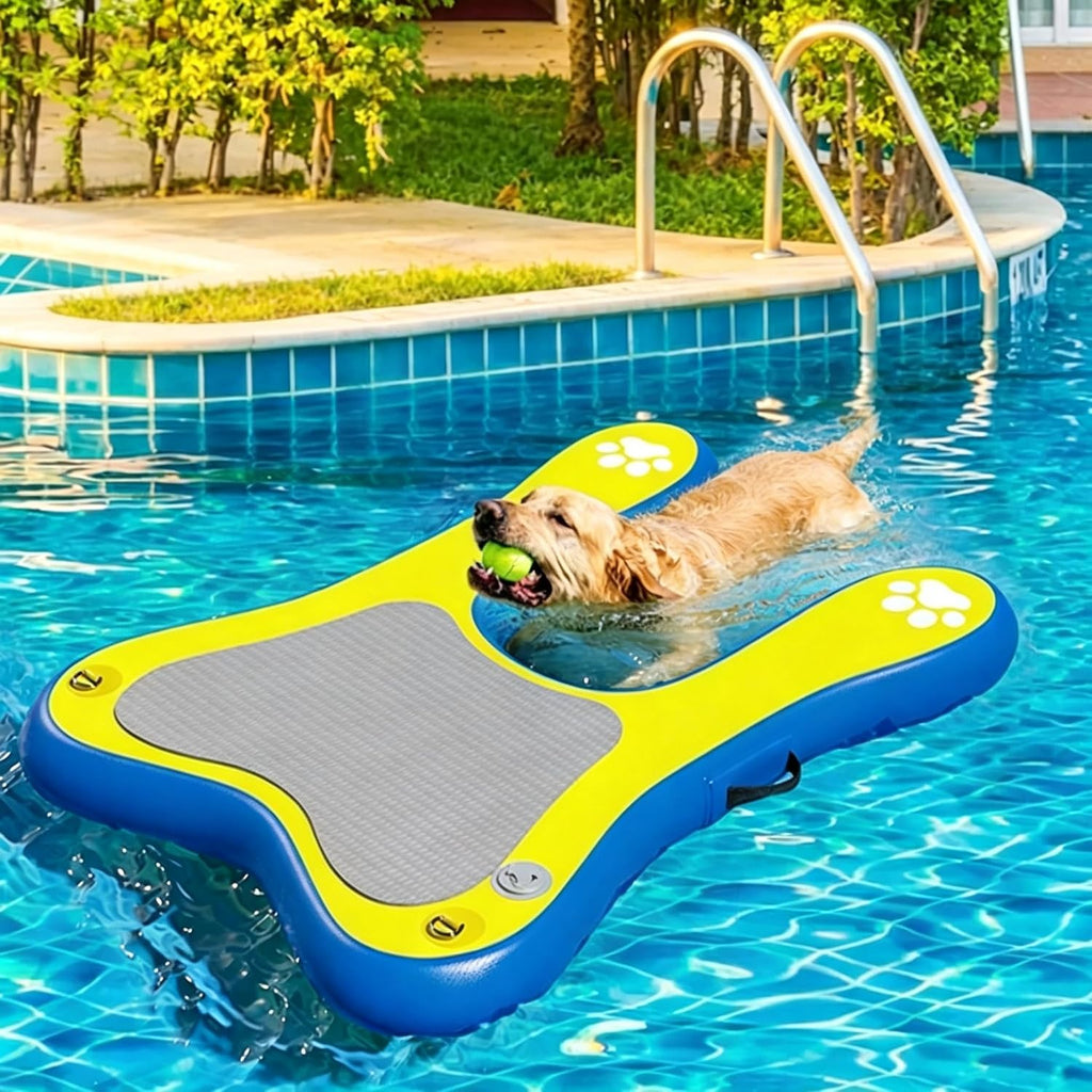 60" X40” Dog Boat Ramp for Large Dogs up to 240 Lbs, Inflatable Floating Dock Platform with Anti-Slip Safe & Easy Water Access, Dog Water Ramp Floats for Boat, Inground Pool, Lake