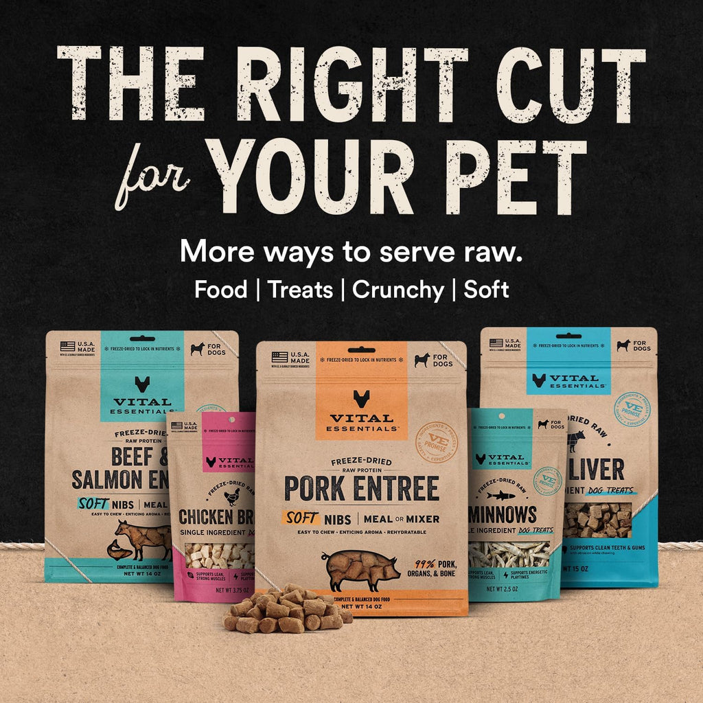 Freeze Dried Dog Food, Beef Crunchy Nibs, 14 Oz Bag