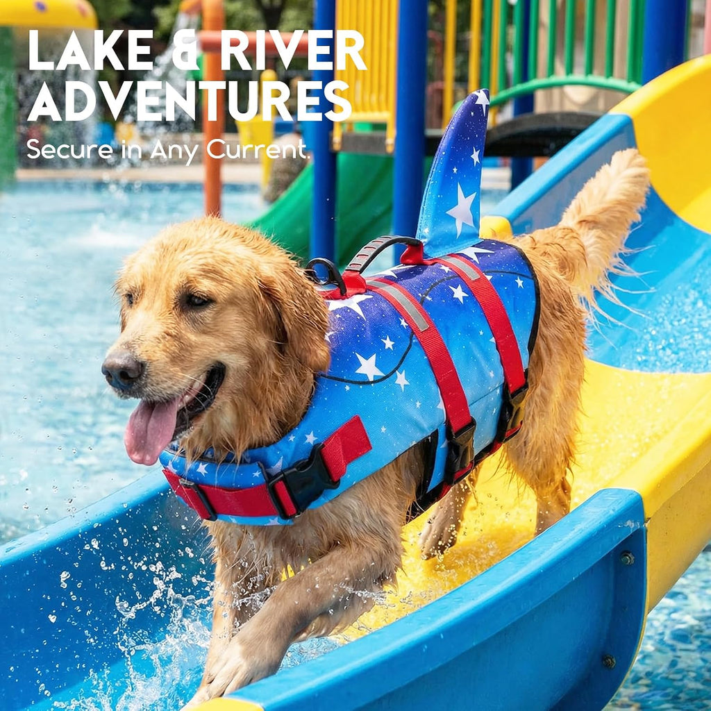 Dog Life Jacket - Pet Safety Vest for Swimming & Boating, Shark Life Jacket with Floatation, Dog Lifesavers Swimsuits for Small Medium Large Dogs (Gradstar, L)