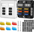 6 Way Fuse Block, 12V Marine Fuse Block with LED Warning Indicator, Waterproof Boat Fuse Panel & Power Distribution Block, 12-24V DC Fuse Box for Car Marine RV Truck Van ATO/ATC